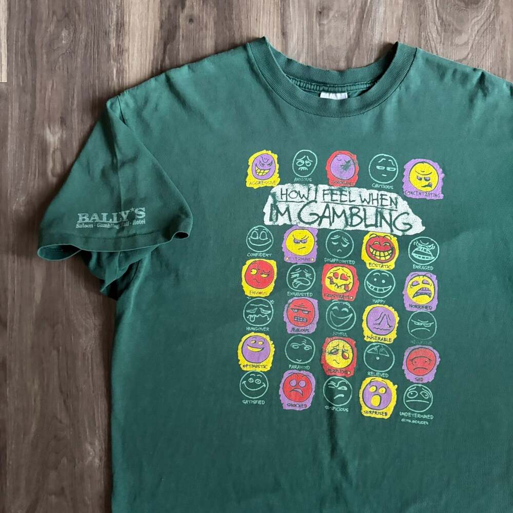 Vintage Smiley Faces T-Shirt How I Feel When I'm Gambling 1990s Bally's Size XL